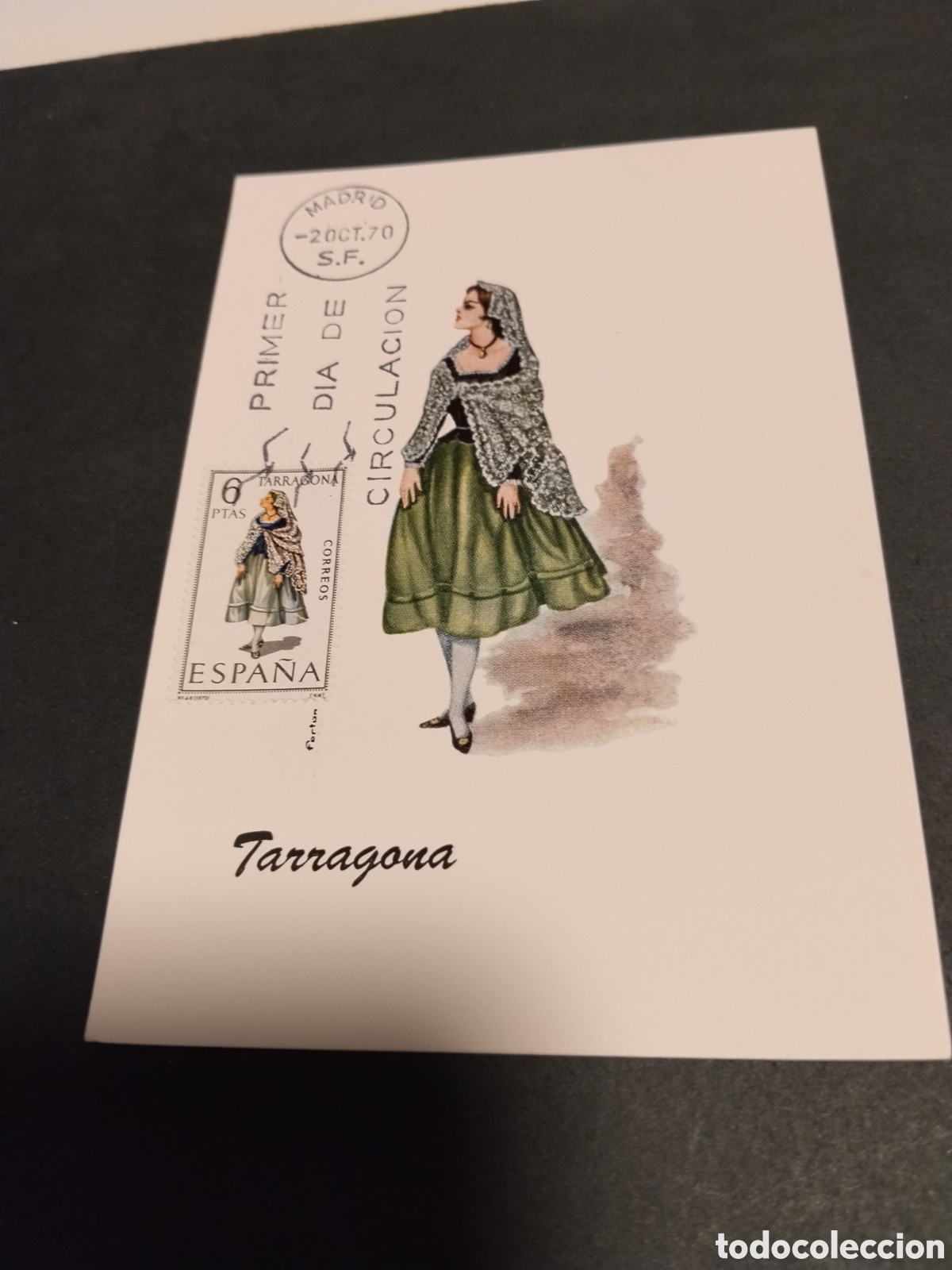 Sellos: Postal primer d&iacute;a de circulaci&oacute;n traje t&iacute;pico de Tarragona