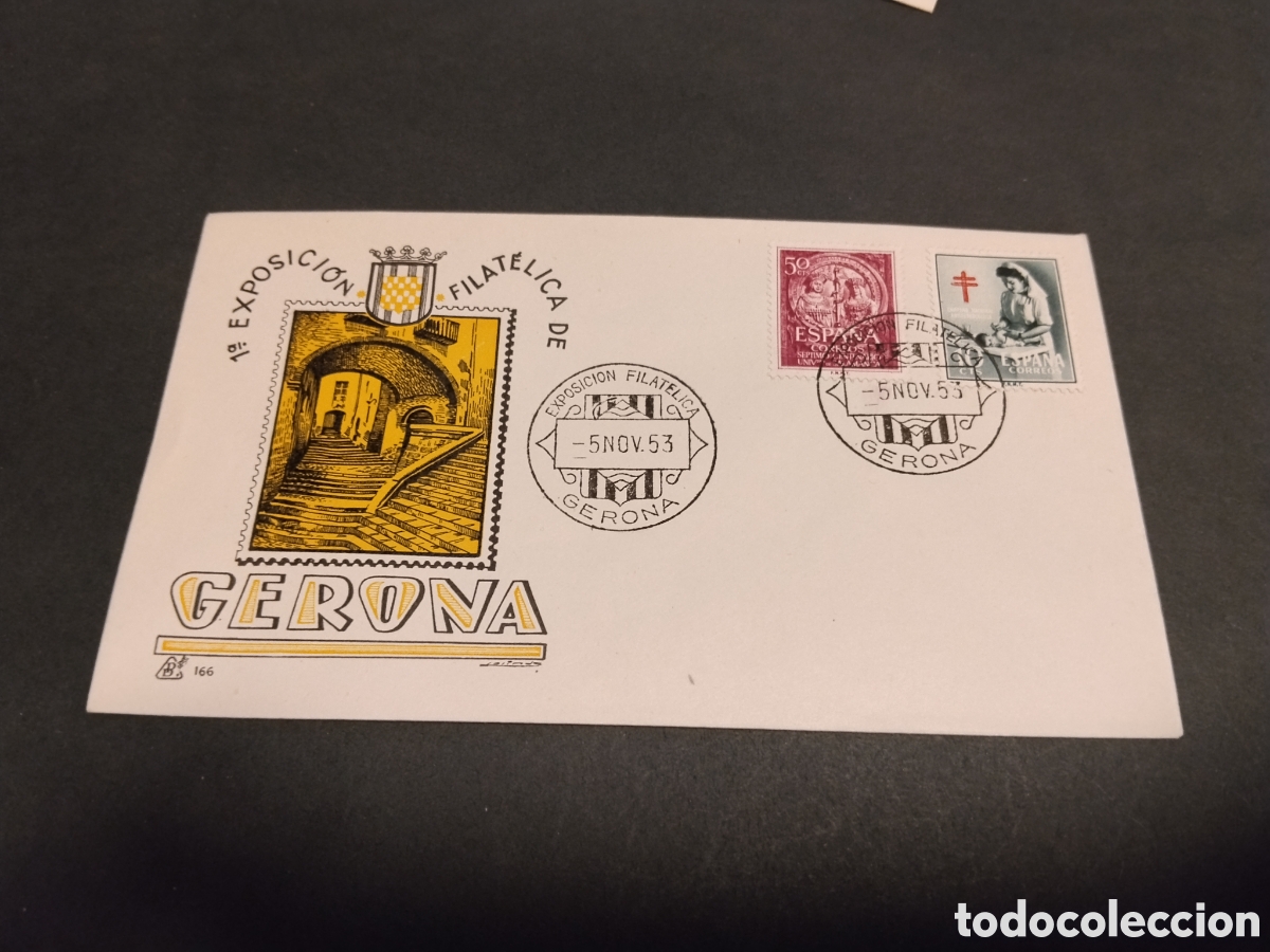 Sellos: Sobre primer d&iacute;a de circulaci&oacute;n 1 exposici&oacute;n filat&eacute;lica de Gerona
