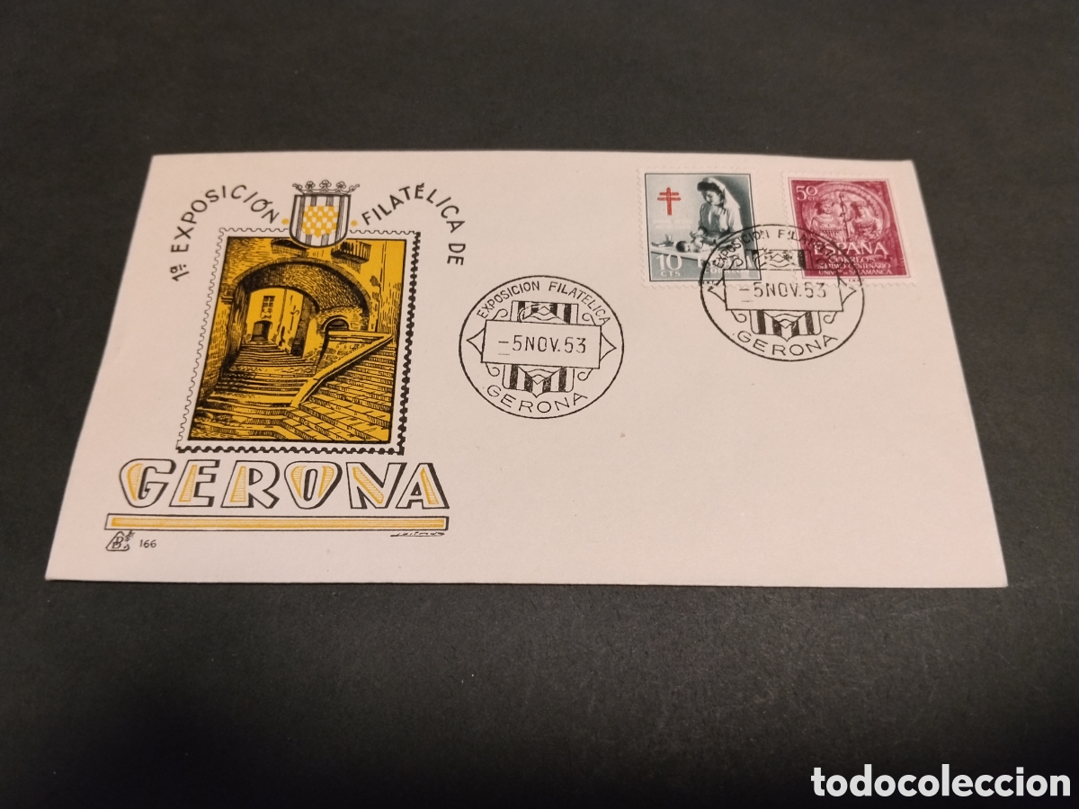 Sellos: Sobre primer d&iacute;a de circulaci&oacute;n 1 exposici&oacute;n filat&eacute;lica de Gerona