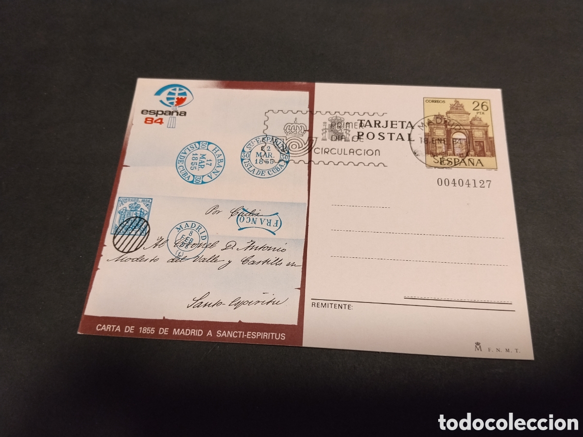 Sellos: Postal Espa&ntilde;a 84 carta de 1855 de Madrid a Sancti Espiritus