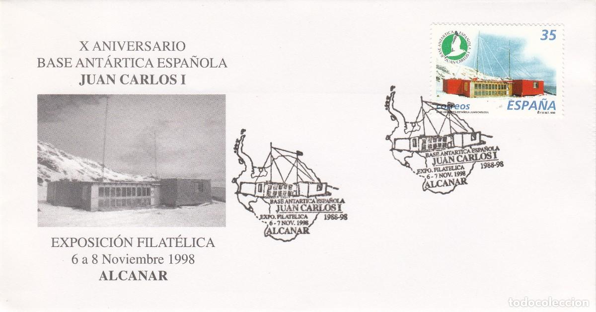 Sellos: MATASELLOS X ANIVERSARIO BASE ANTARTICA ESPA&Ntilde;OLA - JUAN CARLOS I - EXPOSICI&Oacute;N FIL. ALCANAR 1998