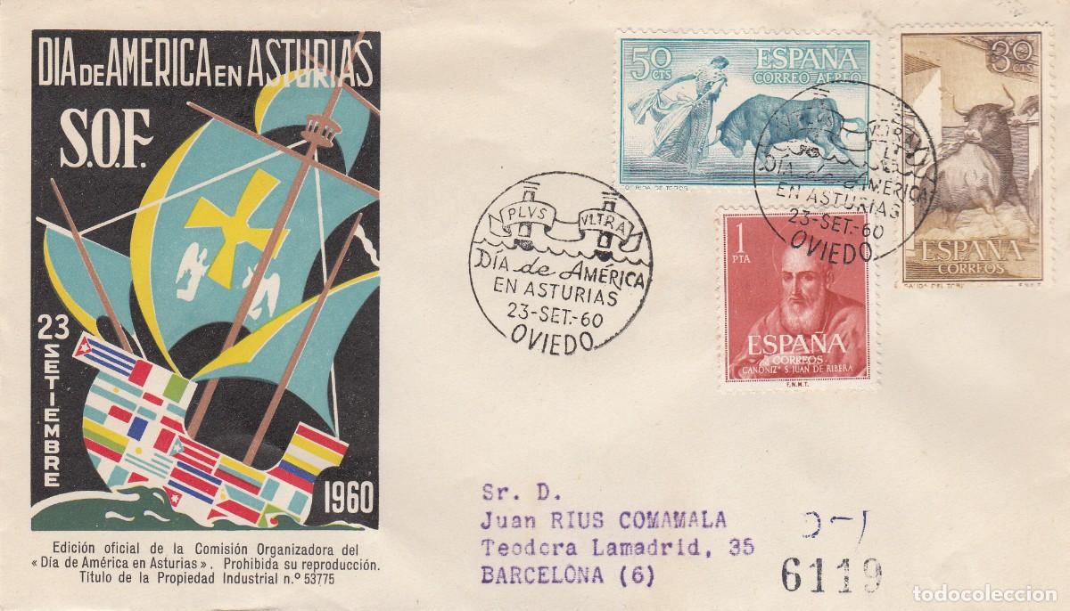 Sellos: ASTURIAS MATASELLOS D&Iacute;A DE AM&Eacute;RICA EN ASTURIAS - OVIEDO - 1960