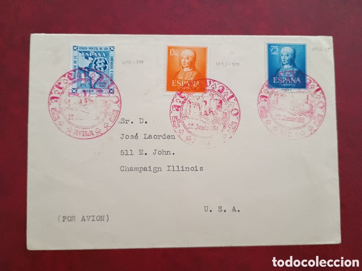 Sellos: ESPA&Ntilde;A 1951 - V CENTENARIO DE LA REINA ISABEL LA CAT&Oacute;LICA - MATASELLOS DE AR&Eacute;VALO (&Aacute;VILA)