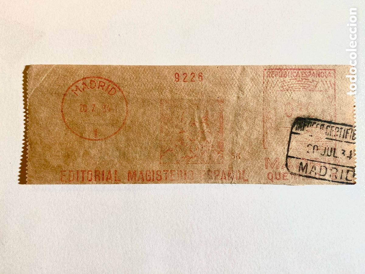 Sellos: FRANQUEO MECANICO (FRAGMENTO CIRCULADO) TEMA CERVANTES. MADRID 20-JULIO-1937