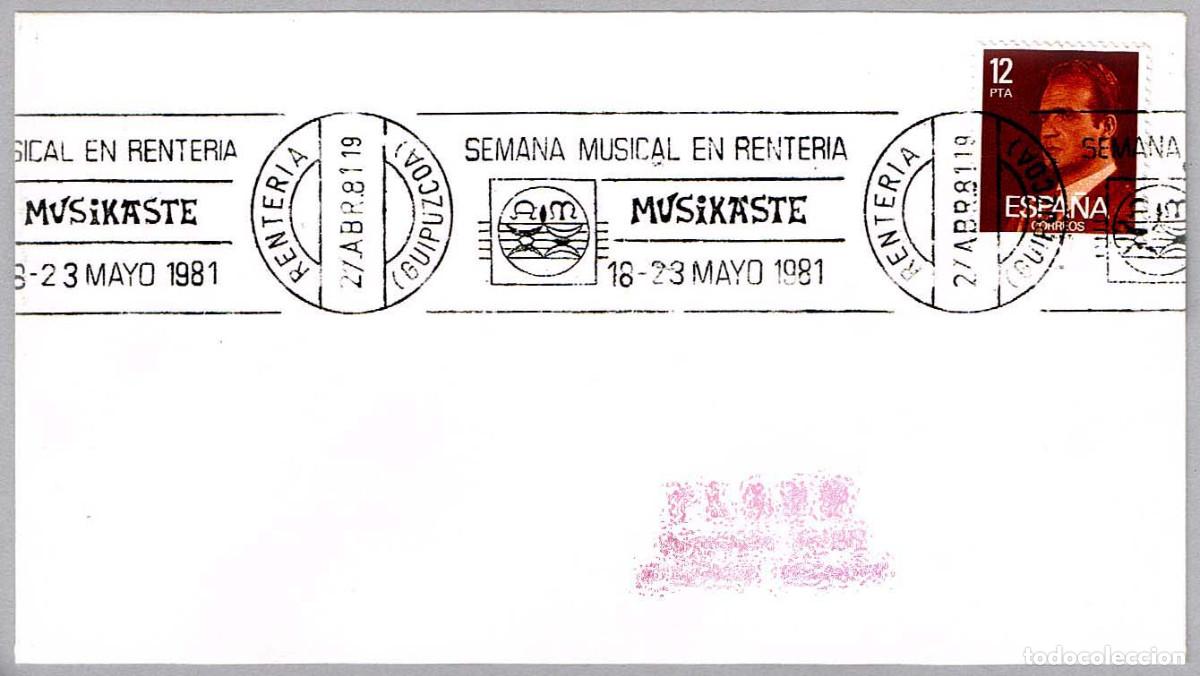 Sellos: Matasellos rodillo MUSIKASTE - SEMANA MUSICAL EN RENTERIA. Renteria, Guipuzcoa, 1981