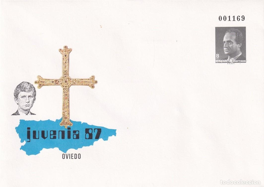 Sellos: Sobre entero postal 1987 - Juvenia 87 Oviedo - Exposici&oacute;n Filatelia Juvenil