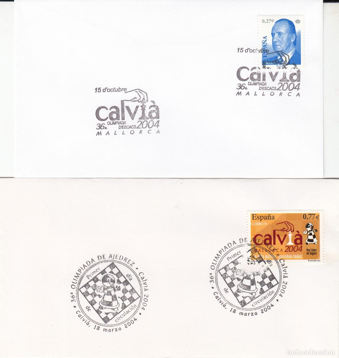 Sellos: 2 MATASELLOS OLIMPIADA DE AJEDREZ - CALVI&Agrave; - 2004 - Foto 1