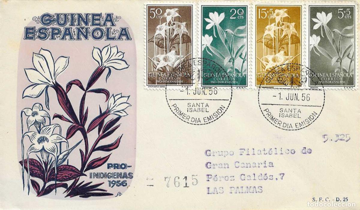 Sellos: GUINEA ESPA&Ntilde;OLA FLORA PRO INDIGENAS 1956 (EDIFIL 358/61) EN SPD CIRCULADO DEL SERVICIO FILATELICO