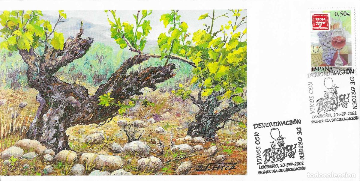 Sellos: VINO RIOJA VINOS CON DENOMINACION DE ORIGEN 2002 (EDIFIL 3910) RARO SPD ILUSTRADO MATASELLOS LOGRO&Ntilde;O