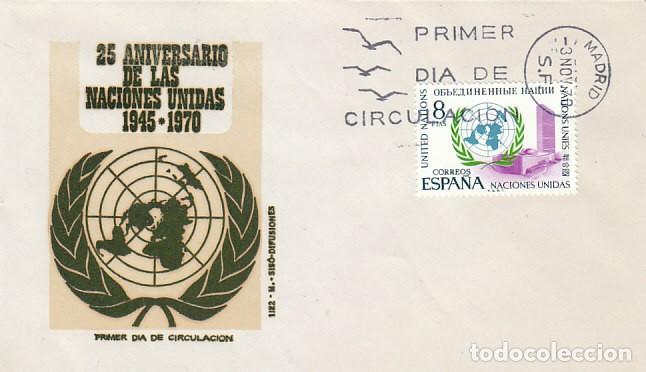 Sellos: EDIFIL 2004, 25 ANIVERSARIO DE NACIONES UNIDAS, PRIMER DIA DE 3-11-1970, SOBRE DE SISO