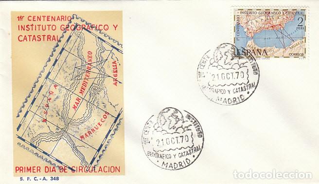 Sellos: EDIFIL 2001, CENT&ordm; DEL INSTITUTO GEOGRAFICO CATASTRAL, PRIMER DIA DE 21-10-1970 SOBRE DEL SFC