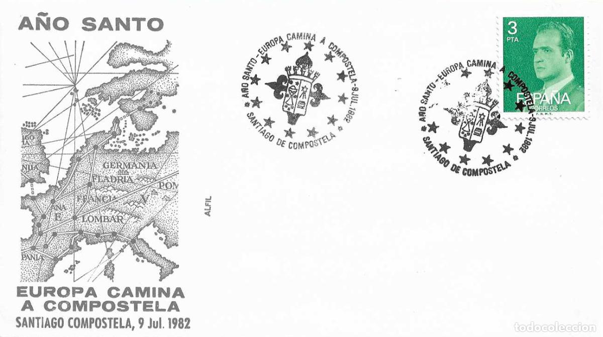 Sellos: EL CAMINO DE SANTIAGO A&Ntilde;O SANTO EUROPA CAMINA A COMPOSTELA (CORU&Ntilde;A) 1982 RARO MATASELLOS SOBRE ALFIL