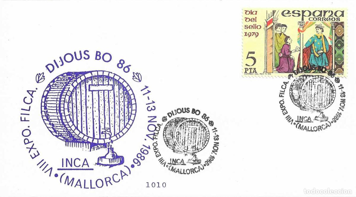 Sellos: VINO LOS CELLERS VIII DIJOUS BO 86, INCA (BALEARES) 1986. RARO MATASELLOS EN TARJETA ILUSTRADA