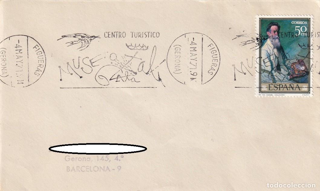 Sellos: Sobre Figueras 1971 Figueres - Centro tur&iacute;stico Museo Dal&iacute; - Matasellos