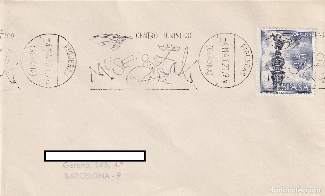 Sellos: Sobre Figueras 1971 Figueres - Centro tur&iacute;stico Museo Dal&iacute; - Matasellos