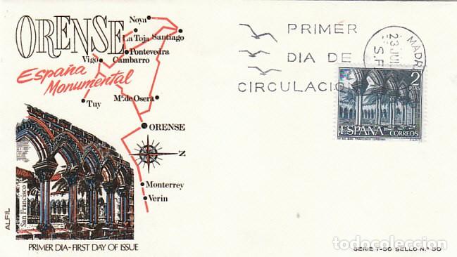 Sellos: Edifil 1985, Orense, claustro de San Francisco, primer dia de 23-7-1970, SOBRE DE ALFIL