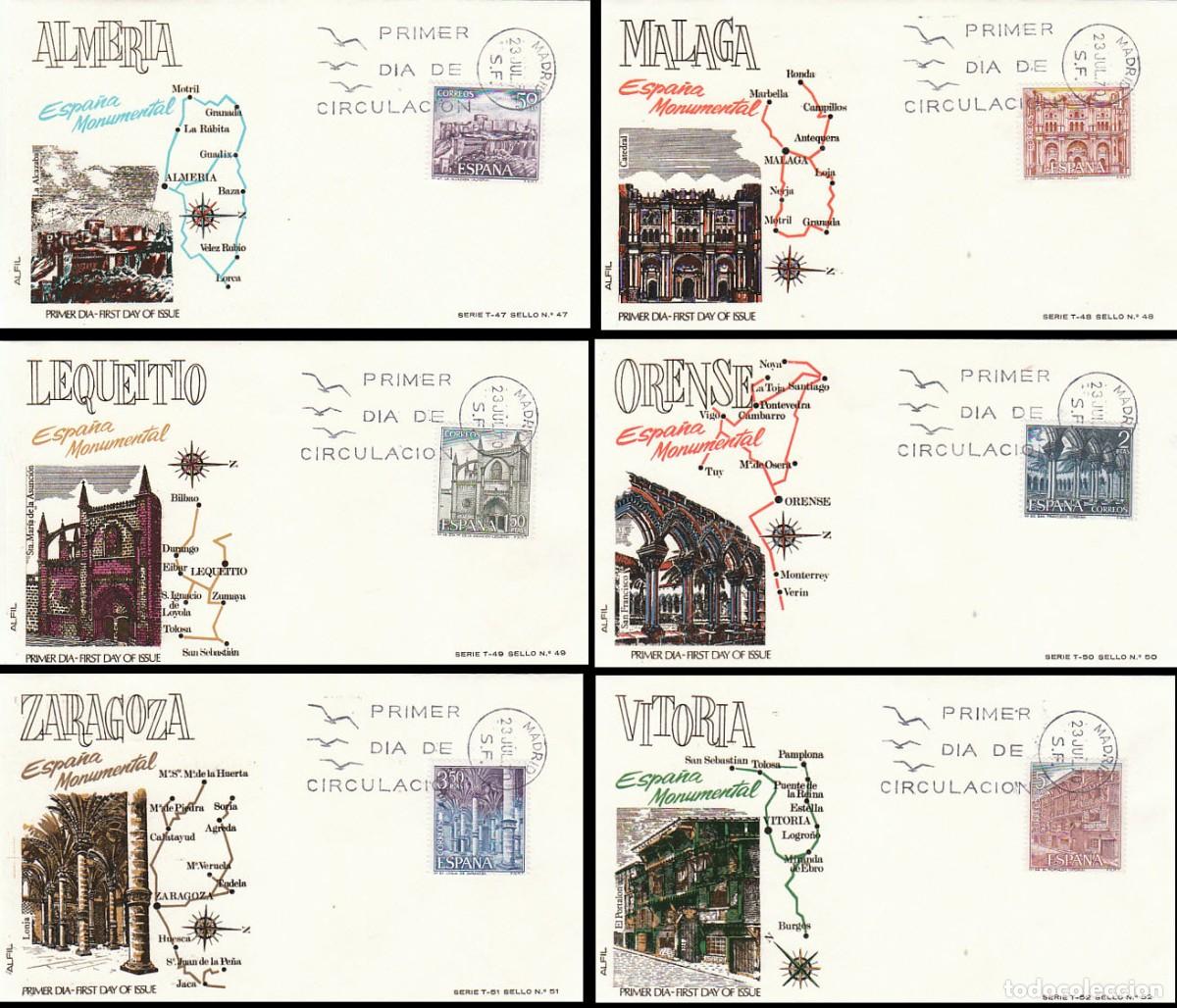 Sellos: Edifil 1982/7, serie tur&iacute;stica 1970, primer d&iacute;a 23-7-1970 serie completa 6 SOBRES DE ALFIL