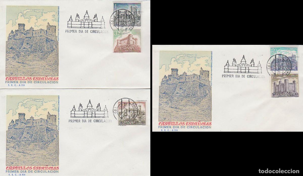 Sellos: Edifil 1977/81, CASTILLOS 1970, primer d&iacute;a 24-6-1970 serie completa 3 SOBRES DEL SFC
