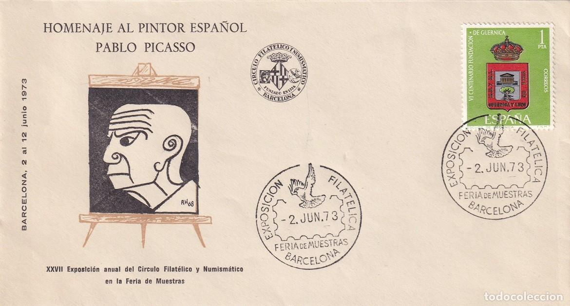 Sellos: Sobre Barcelona 1973 - Exposici&oacute;n filat&eacute;lica Feria de Muestras - Homenaje al pintor Pablo Picasso