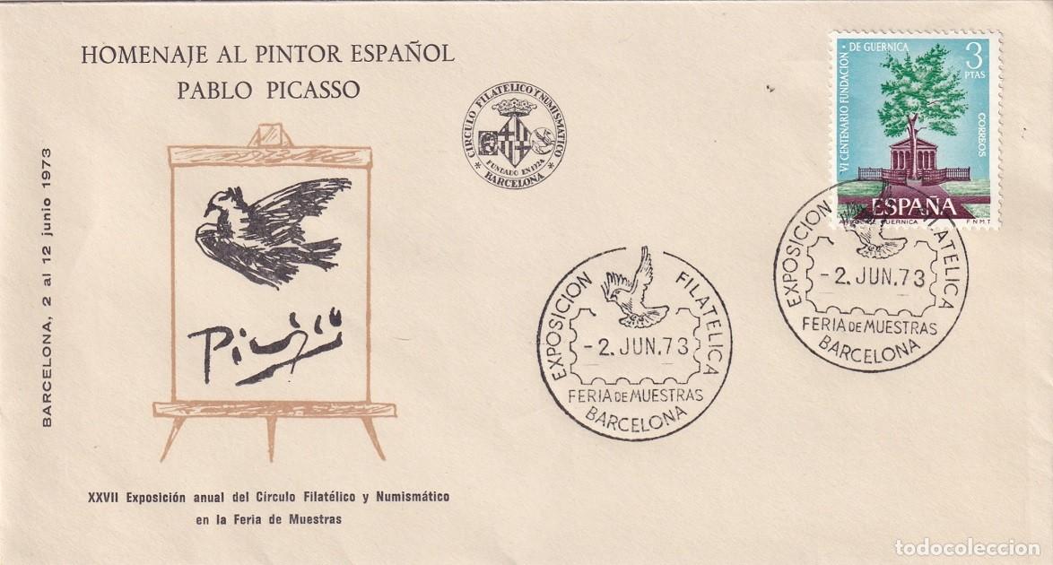 Sellos: Sobre Barcelona 1973 - Exposici&oacute;n filat&eacute;lica Feria de Muestras - Homenaje al pintor Pablo Picasso
