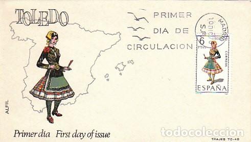 Sellos: EDIFIL 1960, TRAJE REGIONAL DE TOLEDO, PRIMER DIA DEL A&Ntilde;O 1970 SOBRE DE ALFIL
