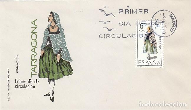 Sellos: EDIFIL 1958, TRAJE REGIONAL DE TARRAGONA, SOBRE PRIMER DIA DEL A&Ntilde;O 1970 SOBRE DE SISO