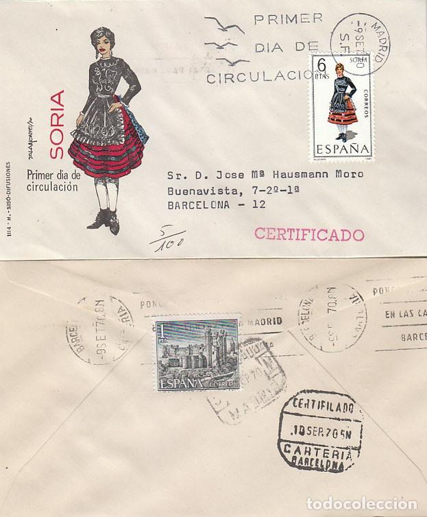 Sellos: EDIFIL 1957, TRAJE REGIONAL DE SORIA, SOBRE PRIMER DIA DEL A&Ntilde;O 1970, SOBRE DE SISO CIRCULADO