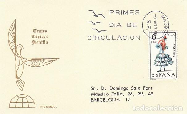 Sellos: EDIFIL 1956, TRAJE REGIONAL DE SEVILLA, PRIMER DIA DEL A&Ntilde;O 1970, IRIS MUNDUS