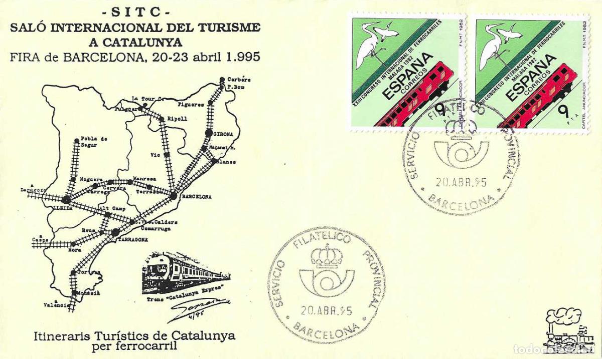 Sellos: TRENES ITINERARIOS TURISTICOS DE CATALU&Ntilde;A POR FERROCARRIL, BARCELONA 1995. RARO SOBRE MATASELLOS SFP
