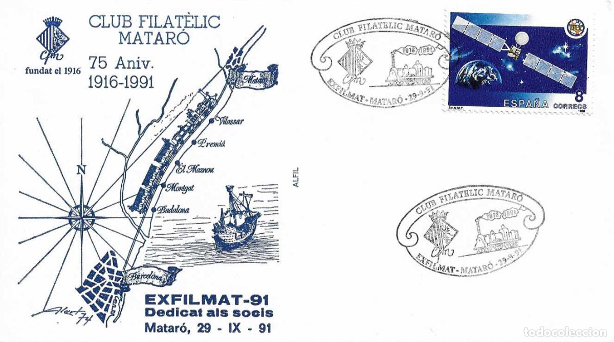 Sellos: TRENES EXFILMAT CLUB FILATELIC MATARO (BARCELONA) 1991 RARO MATASELLOS FERROCARRIL EN SOBRE DE ALFIL