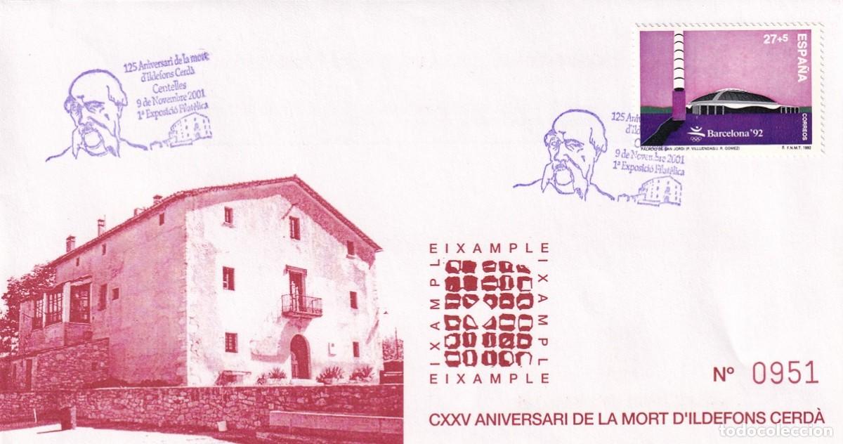 Sellos: Sobre Centelles 2001 - 125 Aniversari mort Ildefons Cerd&agrave; - 1&ordf; Exposici&oacute; filat&egrave;lica - Eixample