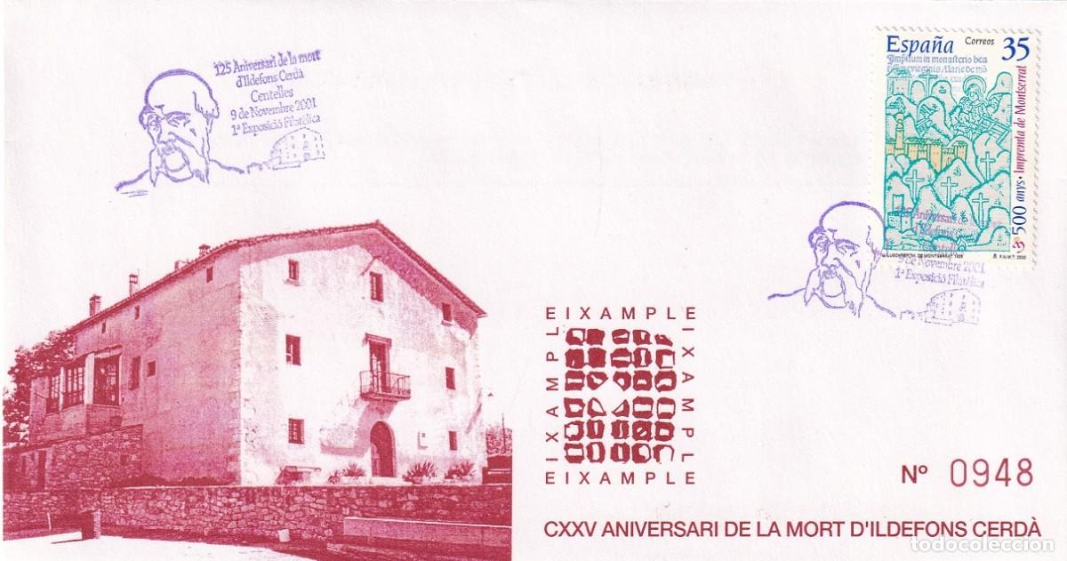 Sellos: Sobre Centelles 2001 - 125 Aniversari mort Ildefons Cerd&agrave; - 1&ordf; Exposici&oacute; filat&egrave;lica - Eixample