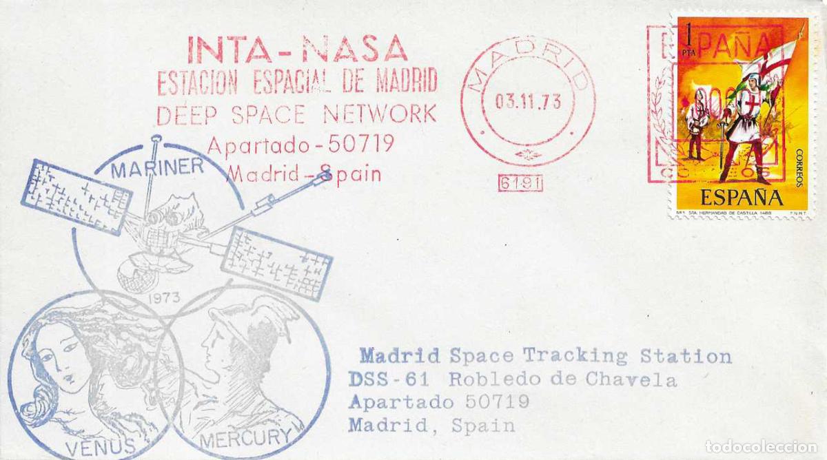 Sellos: RARO FRANQUEO MECANICO INTA-NASA ESTACION ESPACIAL DE MADRID 3 NOVIEMBRE 1973 EN SOBRE ILUSTRADO VER