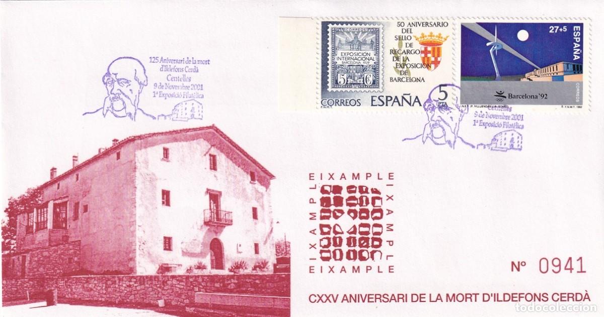 Sellos: Sobre Centelles 2001 - 125 Aniversari mort Ildefons Cerd&agrave; - 1&ordf; Exposici&oacute; filat&egrave;lica - Eixample