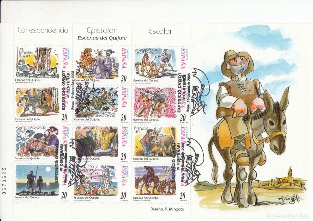 Sellos: QUIJOTE - CERVANTES -EXPOSICI&Oacute; QUIXOT - REUS - 2005 EN HOJA CORRESPONDENCIA EPISTOLAR