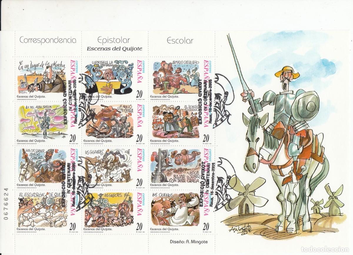 Sellos: QUIJOTE - CERVANTES -EXPOSICI&Oacute; QUIXOT - REUS - 2005 EN HOJA CORRESPONDENCIA EPISTOLAR