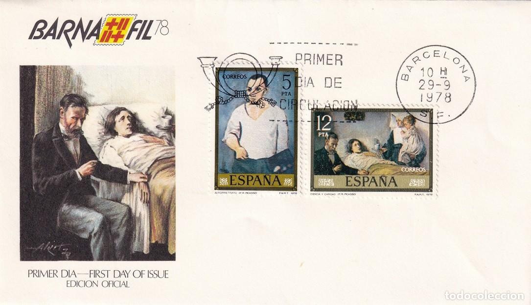 Sellos: SPD Barcelona 1978 - Barnafil 78 Pablo Ruiz Picasso - Autorretrato - Ciencia y caridad - Primer d&iacute;a
