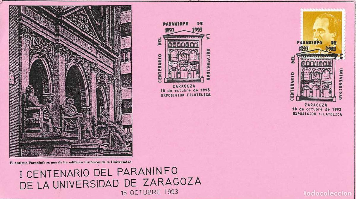 Sellos: PARANINFO UNIVERSIDAD EXPOSICION CENTENARIO, ZARAGOZA 1993 MATASELLOS EN TARJETA MOD 2 ROSA RARO ASI