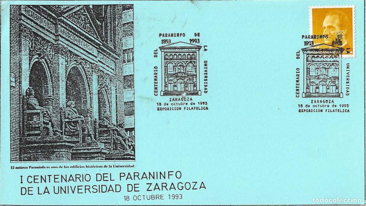 Sellos: PARANINFO UNIVERSIDAD EXPOSICION CENTENARIO, ZARAGOZA 1993 MATASELLOS EN TARJETA MOD 2 AZUL RARO ASI