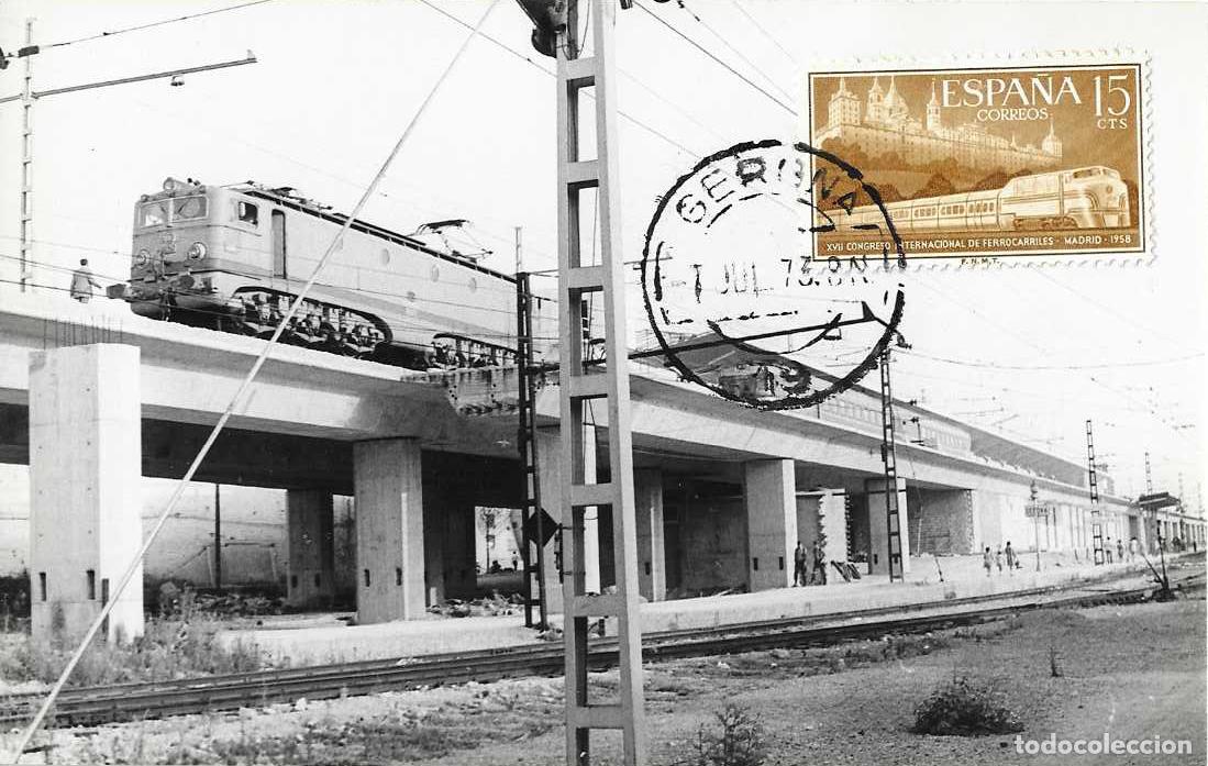 Sellos: GERONA 7 JULIO 1973 INAUGURACION FERROCARRIL ELEVADO Y SUPRESION PASOS A NIVEL FECHADOR TARJETA VER