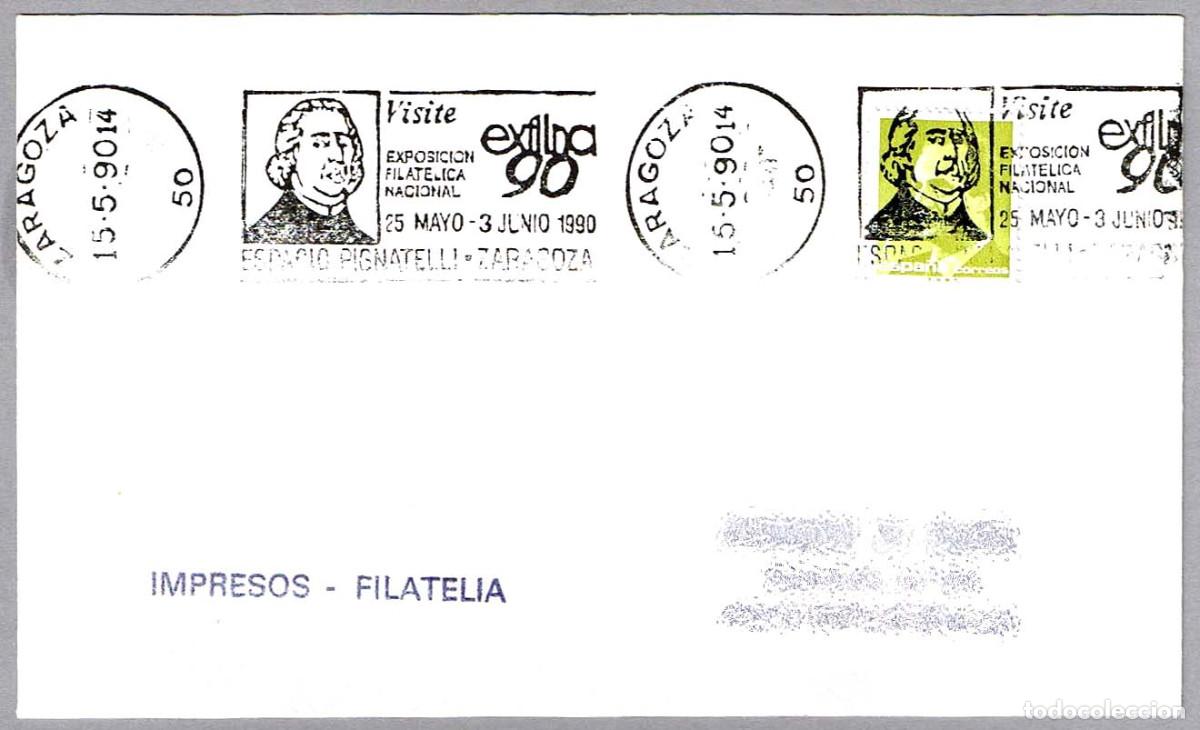 Sellos: Matasellos rodillo VISITE EXFILNA 90 - ESPACIO PIGNATELLI. Zaragoza, Aragon, 1990