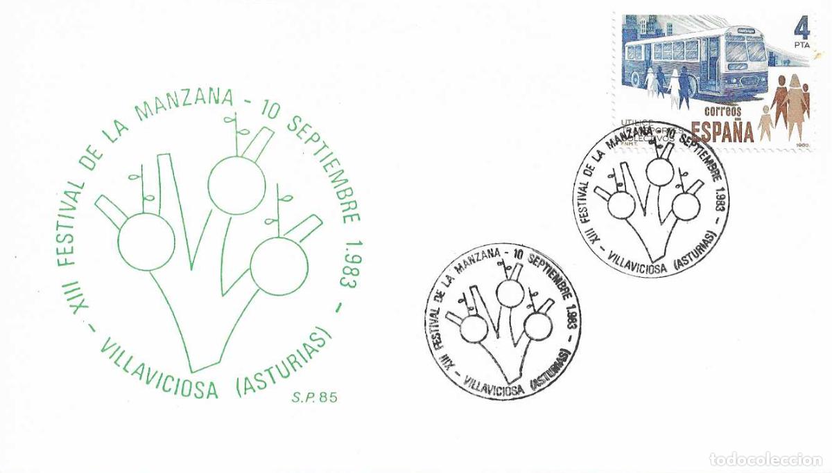 Sellos: XIII FESTIVAL DE LA MANZANA, VILLAVICIOSA (ASTURIAS) 1983. RARO MATASELLOS EN TARJETA DE SP