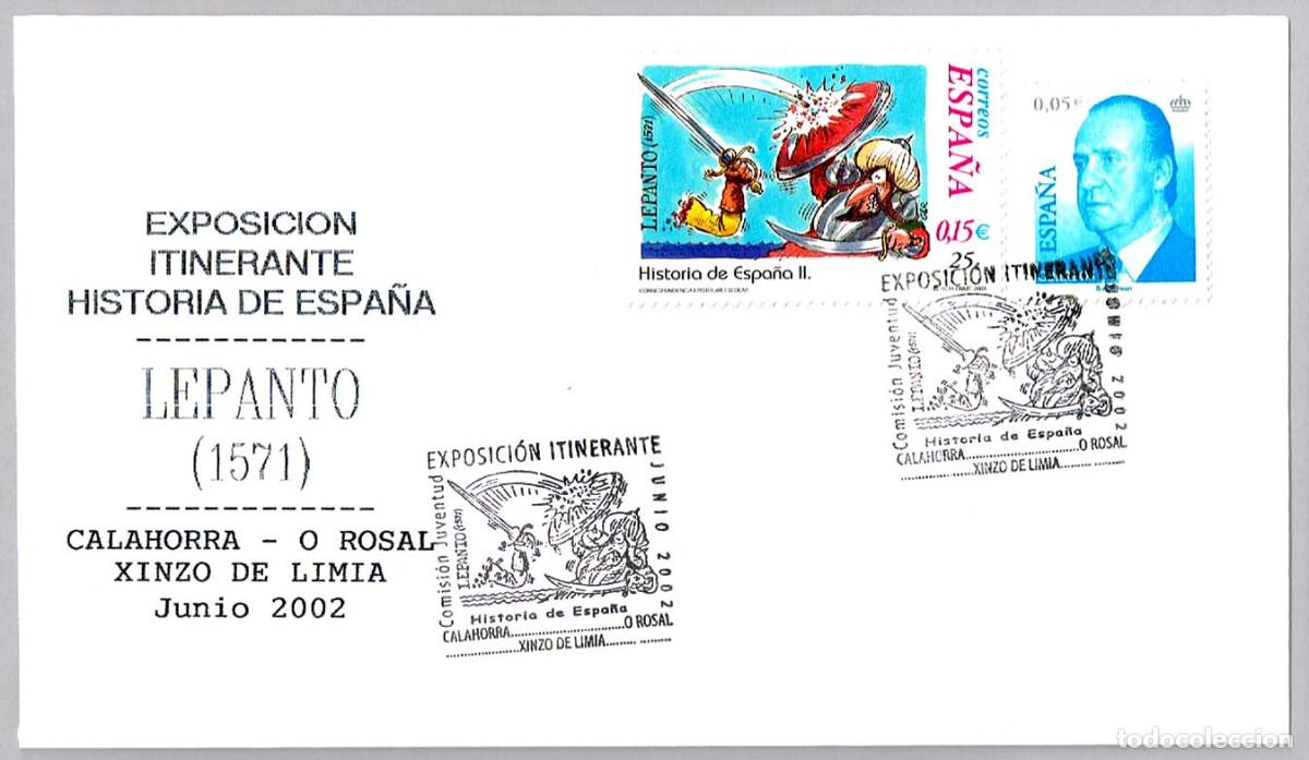 Sellos: Matasellos EXPOSICION ITINERANTE - LEPANTO. Junio 2002. Calahorra, O Rosal y Xinzo de Limia