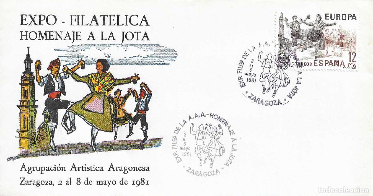 Sellos: HOMENAJE A LA JOTA EXPOSICION FILATELICA, ZARAGOZA 1981. MATASELLOS EN RARO SOBRE ILUSTRADO