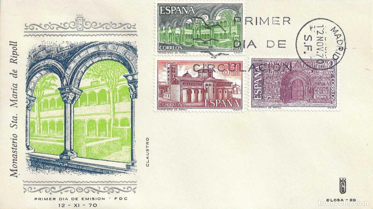 Sellos: MONASTERIO SANTA MARIA DE RIPOLL GERONA 1970 (EDIFIL 2005/07) EN SPD SIN CIRCULAR DE GLOSA RARO ASI
