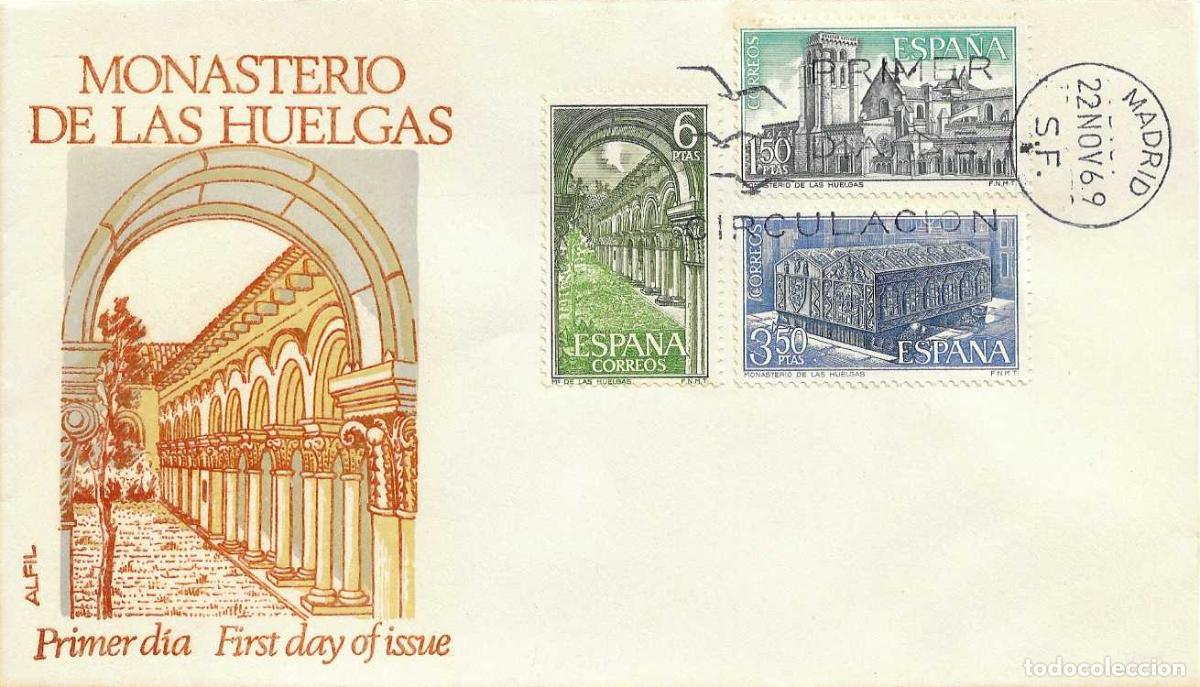 Sellos: MONASTERIO DE LAS HUELGAS BURGOS 1969 (EDIFIL 1946/48) EN SOBRE PRIMER DIA DE ALFIL BONITO RARO ASI