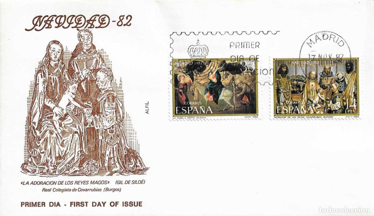 Sellos: ADORACION REYES MAGOS COVARRUBIAS Y HUIDA A EGIPTO NAVIDAD 1982 (EDIFIL 2681/82) EN SPD ALFIL MADRID