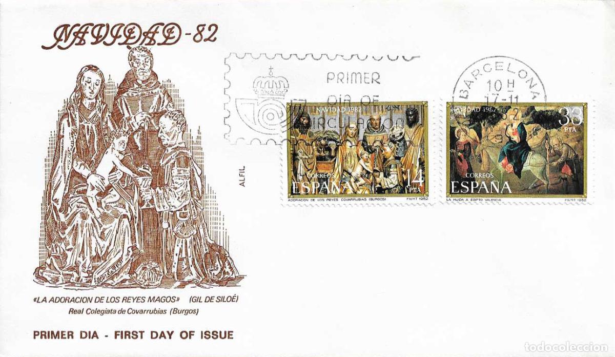 Sellos: ADORACION REYES MAGOS COVARRUBIAS Y HUIDA A EGIPTO NAVIDAD 1982 (EDIFIL 2681/82) SPD ALFIL BARCELONA