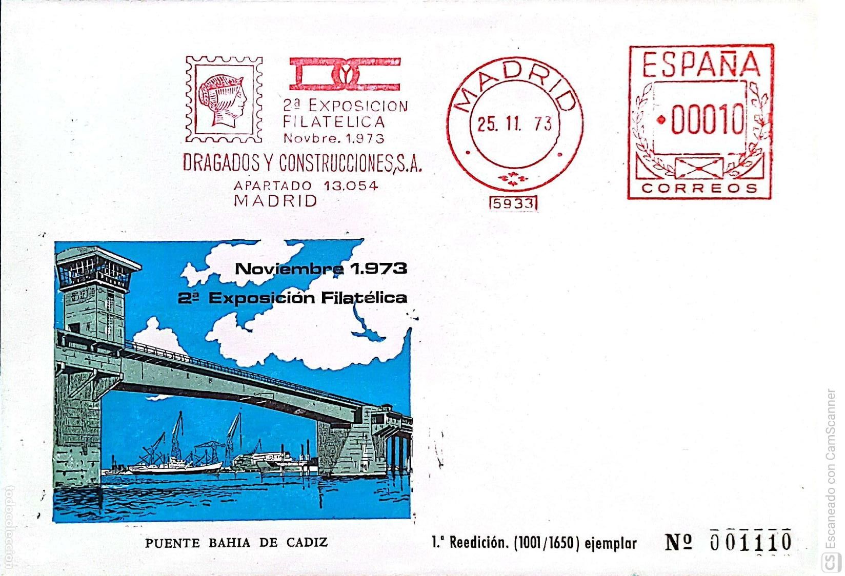 Sellos: Espa&ntilde;a. 2&ordf; Exposici&oacute;n Filat&eacute;lica Noviembre , 1973. Dragados y Construcciones, S.A. Apartado 13054 Ma