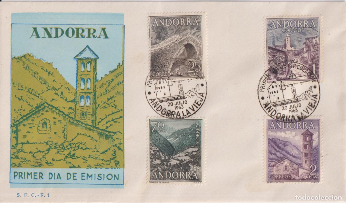 Sellos: SOBRE PRIMER DIA &ndash; ANDORRA LA VIEJA 20 JULIO 1963 &ndash; S.F.C. F.1